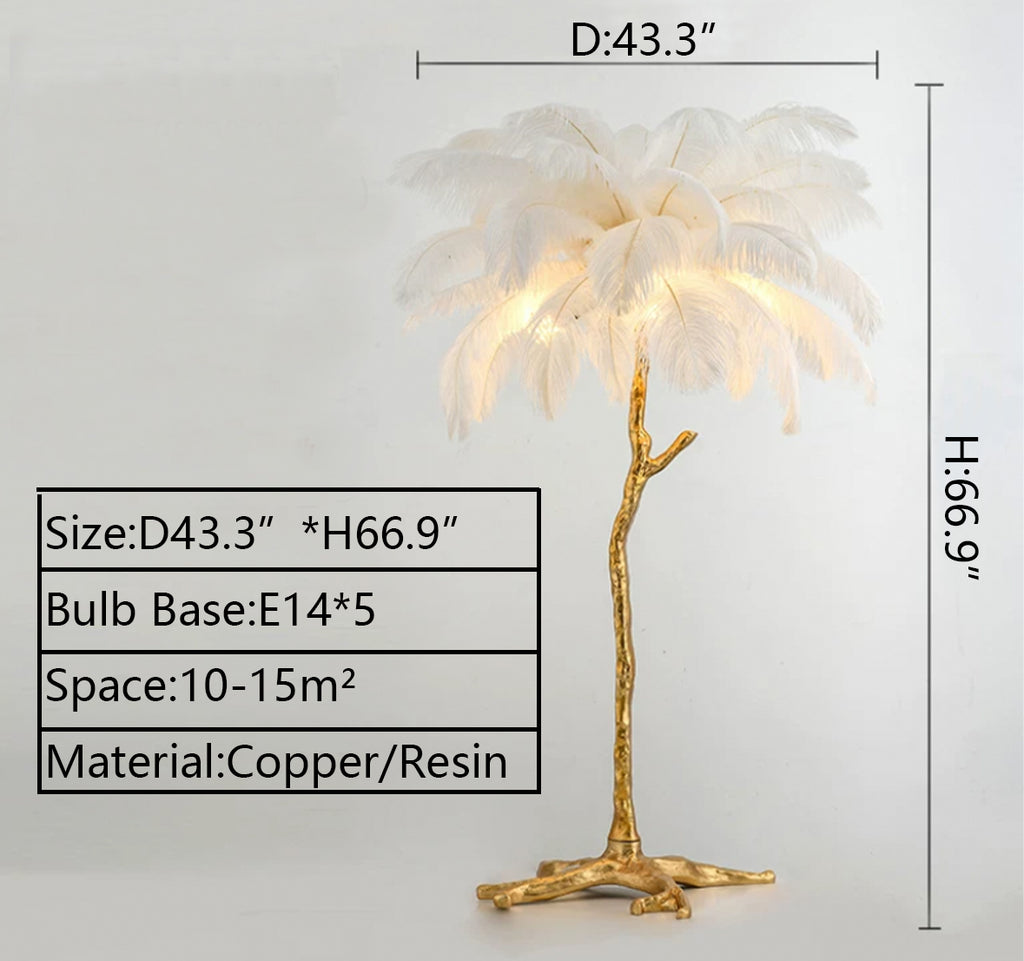 D43.3"*H66.9" E14*5 Modern Art Ostrich Feather Table Light French Light Luxury Living Room Bedroom Ins Decorative Ambient Lighting Colorful feather :Pink White Black Blue Orange Brown cooper/brass/resin table lamps for bedside/study/dining table/coffee table/bar