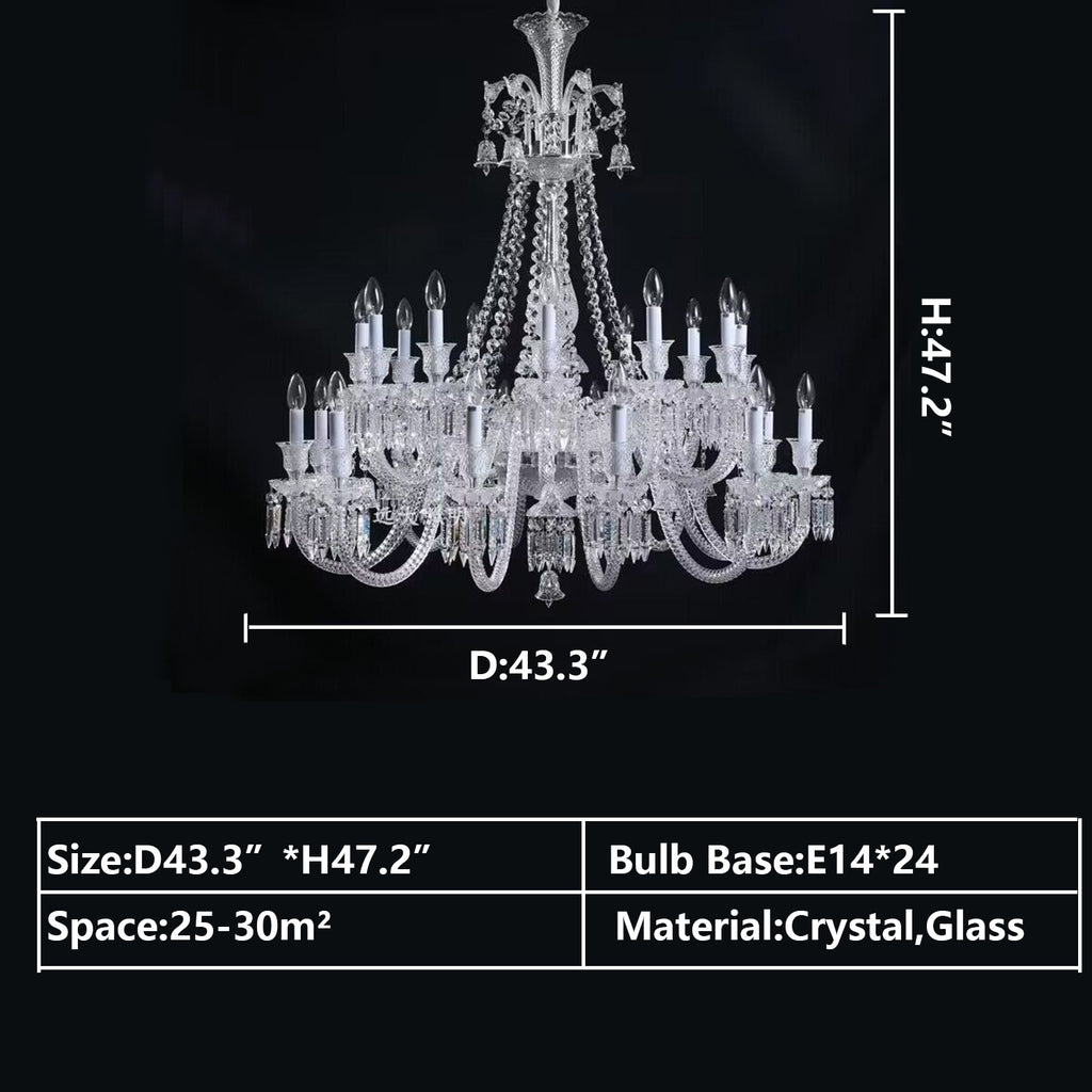 D43.3"*H47.2" 24LIGHTS European-style Luxury Candle Crystal Oversized Chandelier Baccarat crystal chandelier for 2-story/duplex buildings/coffee table/coffee shop /bar/restaurant