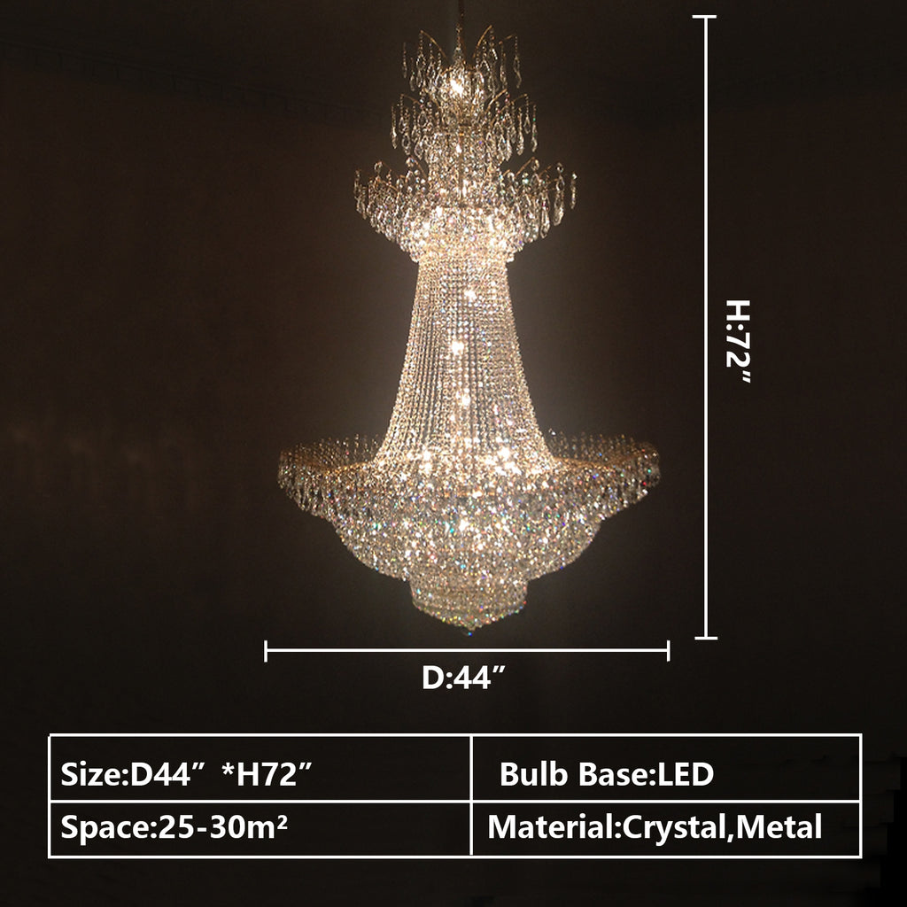 D44"*H72" Extra Large/huge modern french Troditional and classic multi-tiered flower crystal light for high-ceiling living room/foyer/staircase/hallway/entryway/stairs