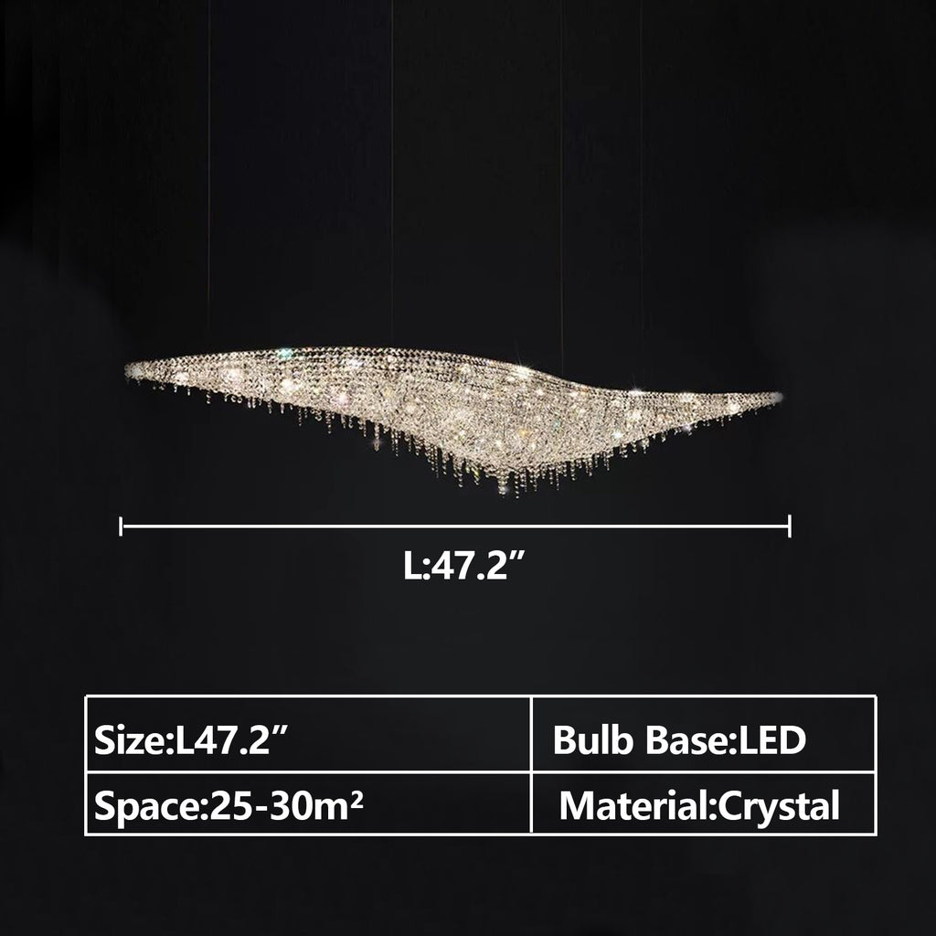 L47.2" EXTRA LONG HUGE,SUPER LONG Italian art modern crystal chandelier s-shaped/wave crystal light fixture for dining table/coffee table/bar/kitchen island