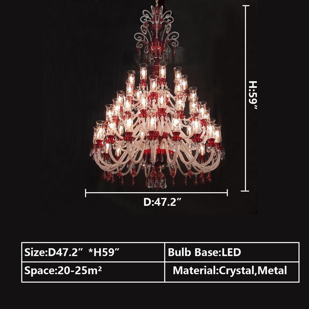 D47.2"*H59" classic/traditional red glass crystal chandelier oversized/extra large/huge flower art light fixture for 2-story/duplex buildings foyer/staircase/hallway/entryway/lobby