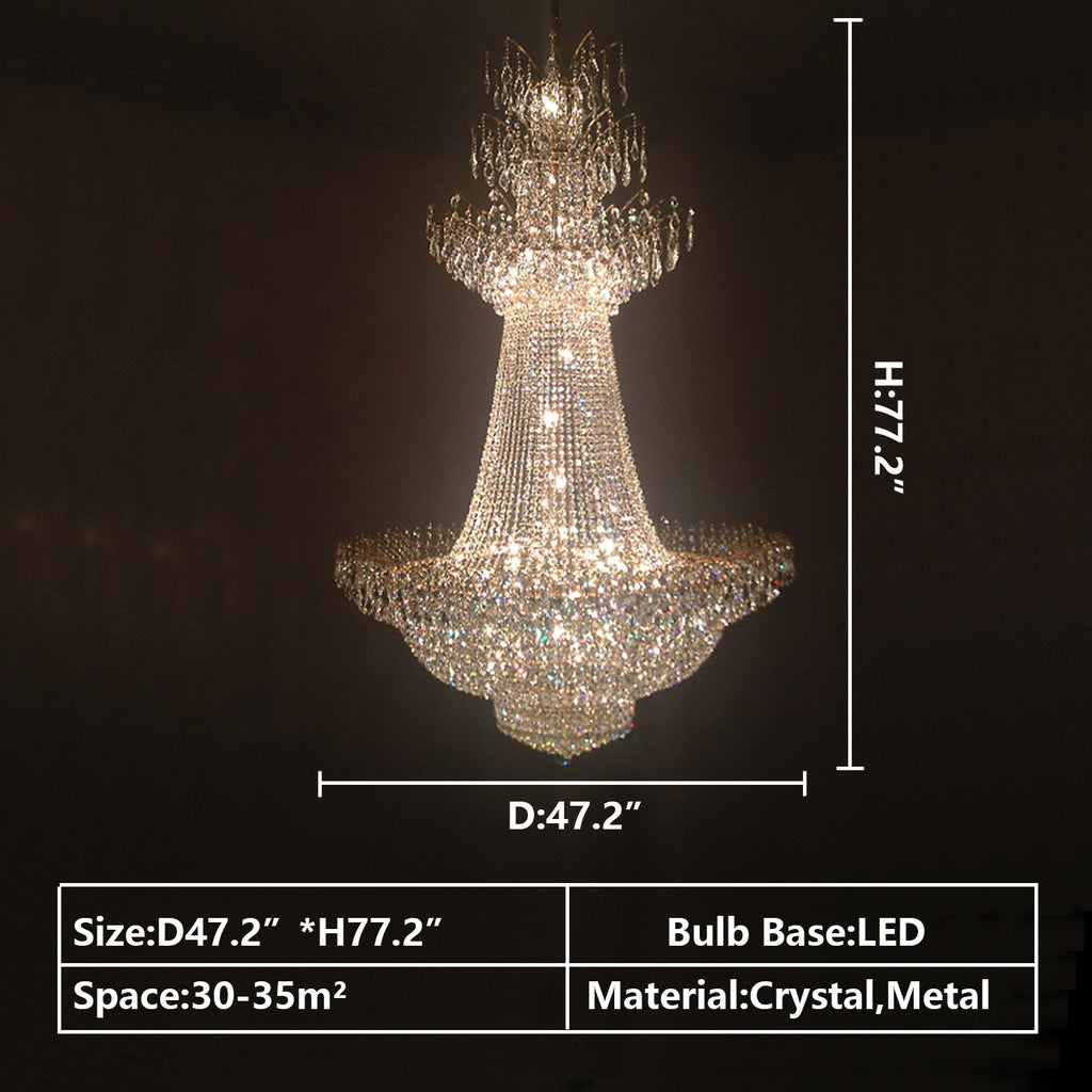 D47.2"*H77.2" Extra Large/huge modern french Troditional and classic multi-tiered flower crystal light for high-ceiling living room/foyer/staircase/hallway/entryway/stairs