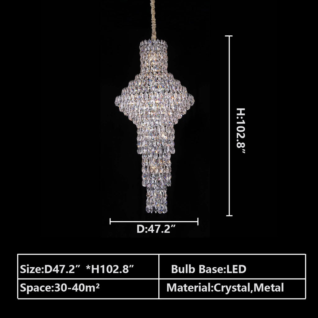 d47.2"*h102.8" Modern silver crystal chandelier multi-layers extra large/oversized classic/traditional light fixture for 2-story/duplex buildings stairs/foyer/entryway/hallway