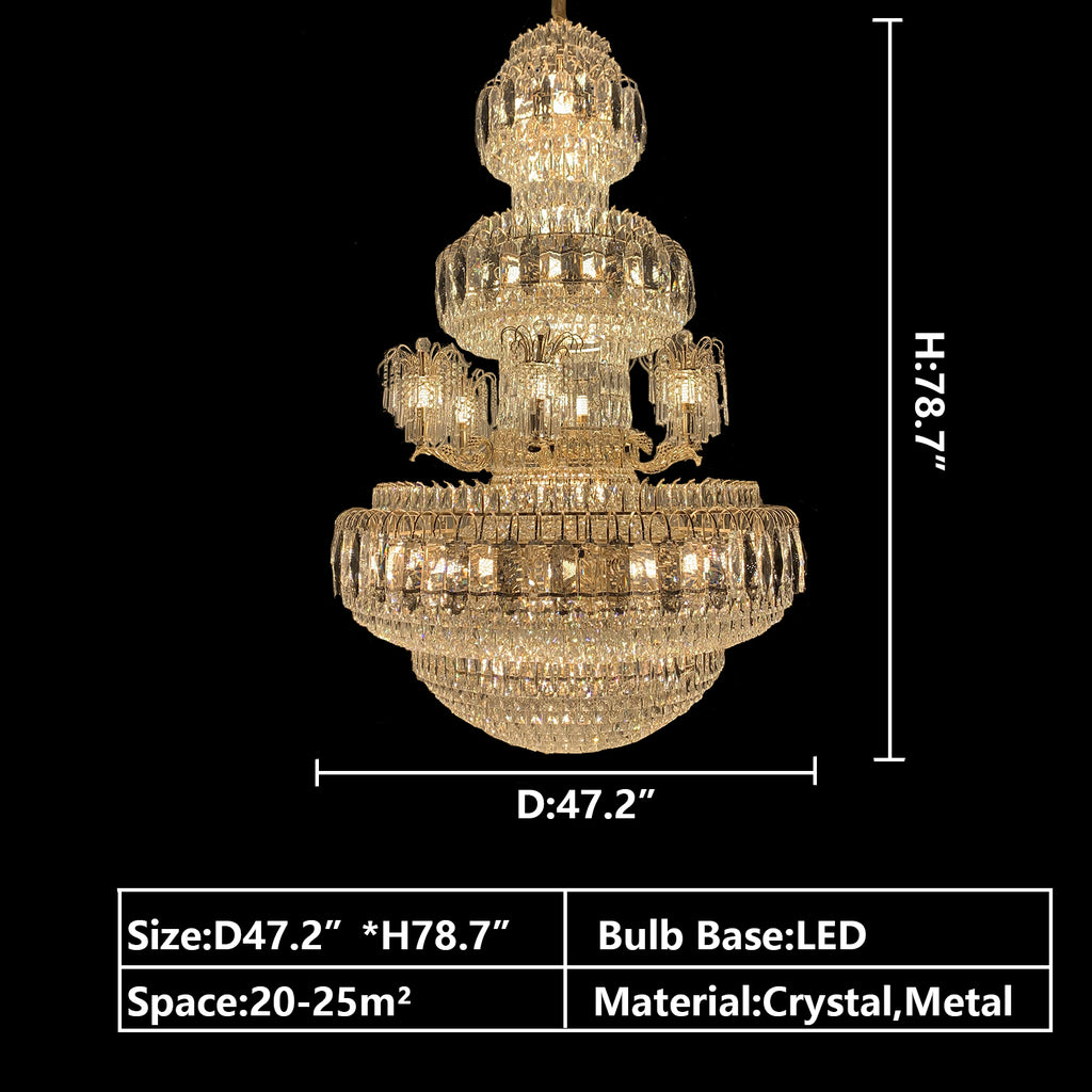 D47.2"*H78.7"  Extra Large Multi-layer Luxury Crystal Chandelier for Big Hallway/Foyer/2-Story Living Room  Modern Stylish 4 Tiers Chandelier Opulent Crystal LED Ceiling Hanging Light in Gold for Lobby
