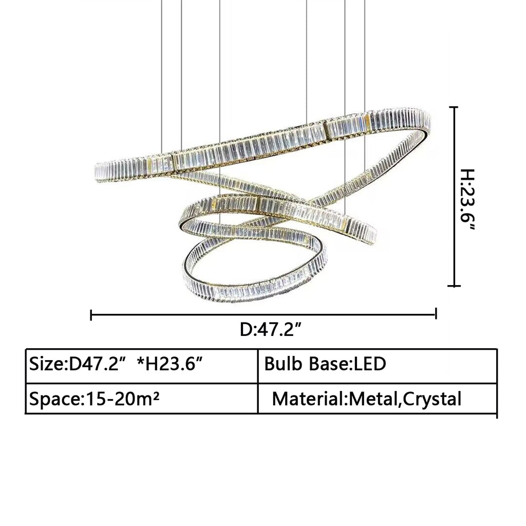 D47.2"*H23.6" European custom circle/round/ring spiral crystal chandelier extra large /oversized for big house/villa/loft/apartment hallway/foyer/staircase/living room/dining table