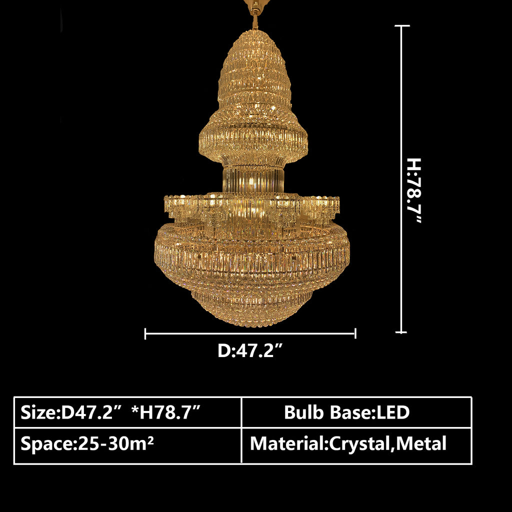 D47.2"*H78.7"  Extra Large European Empire  Crystal Chandelier in Gold Finish for High-ceiling Room