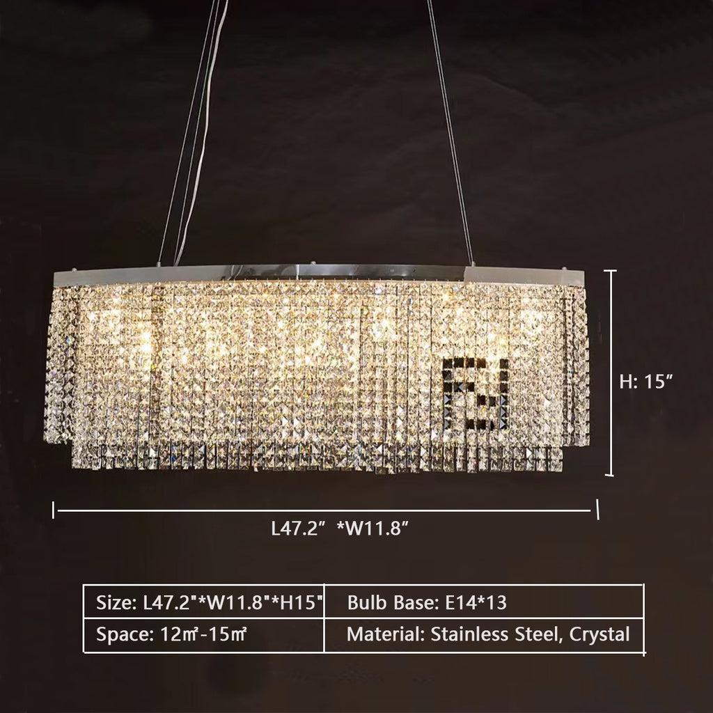 L47.2"*W11.8"*H15"  rectangle, tiered, oversized, extra large, for large space, for long dining table,  chandelier, crystal