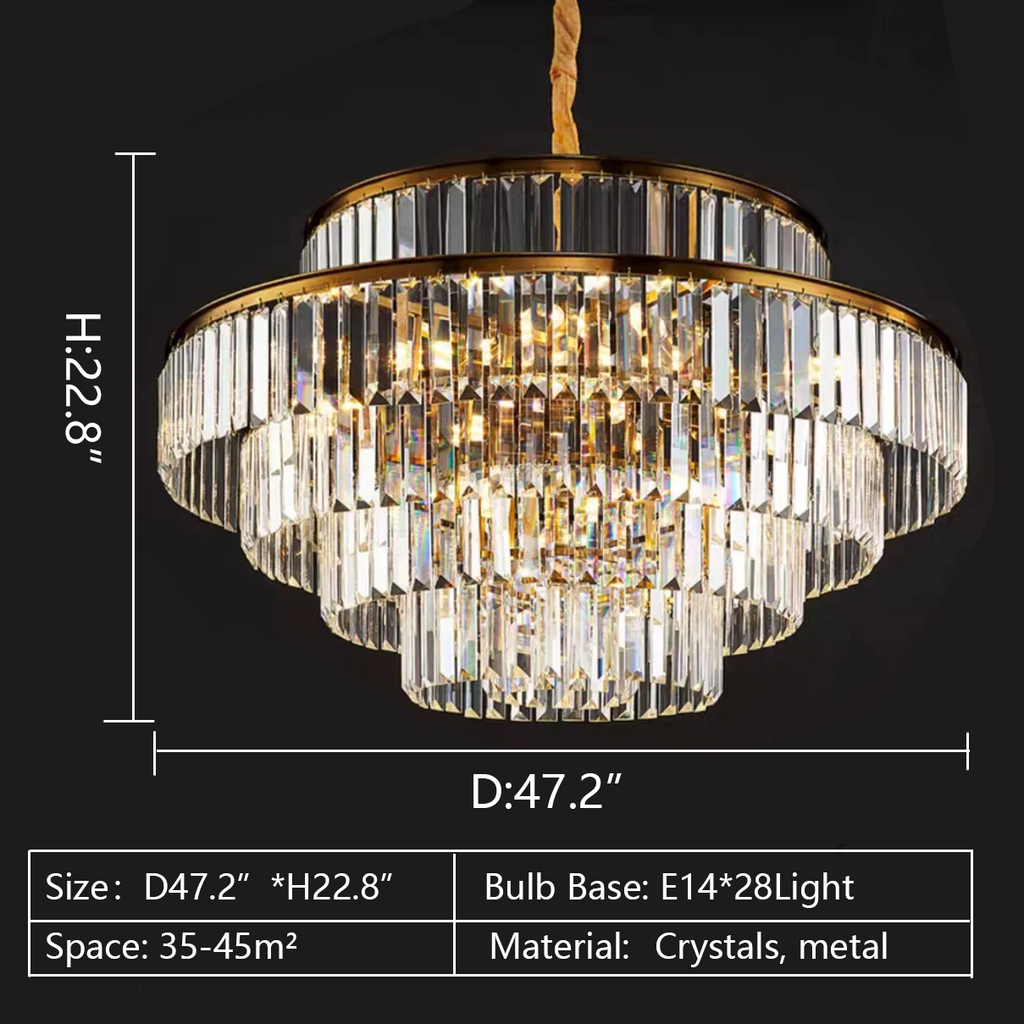 Oversized super luxury glass brass ceiling light fixture 47.2inches diameter for hotel hall/lobby/entrance villa/hotel,duplex building stairwell/staircase round multi-tiered circular lamps