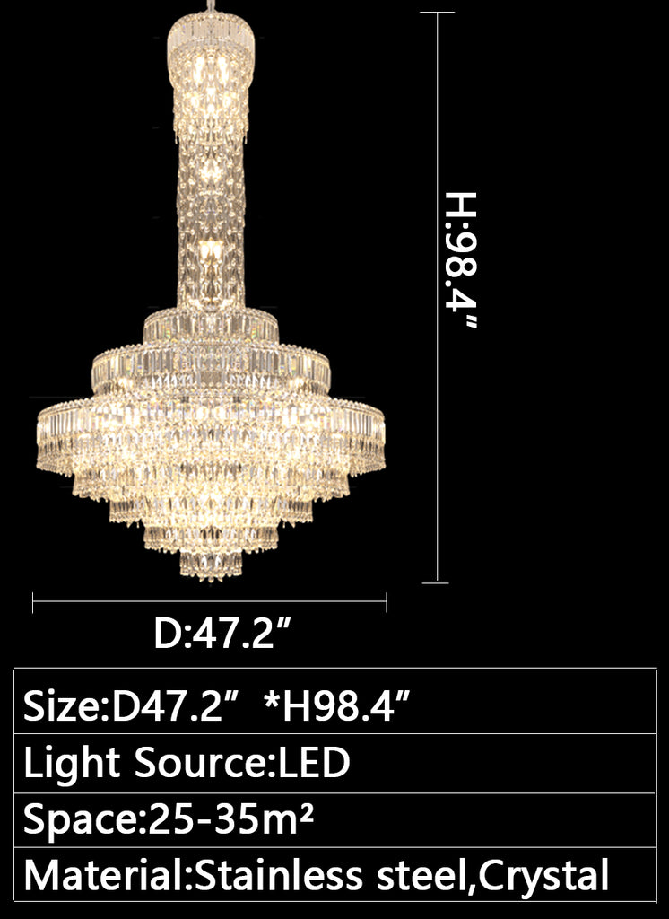 D47.2"*H98.4" extra large multi-layers honeycomb crystal chandelier modern luxury foyer/staircase/dining room/living room/entryway/hallyway/dining room/study room...villas/duplex buildings/lofts/high-floors, restaurant,hotel lobby/shopping mall center/coffee shop/cafe/bar oversized italian light fixture