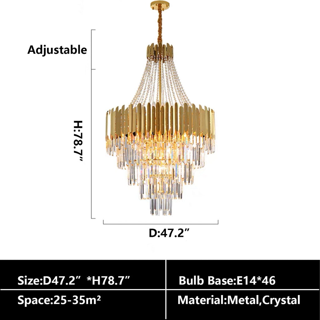 D47.2"*H78.7" Modern luxury gold multi-layers modern oversized decorative crystal chandelier for living room/foyer/staircase