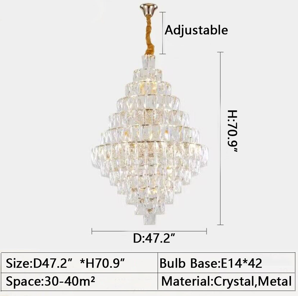 D47.2"*H70.9" Extra large/oversize Modern Honeycomb Long Crystal Chandelier,Large Luxury Light Fixture For Foyer/Staircase/Hallway