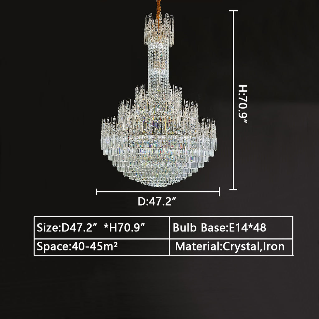 d47.2inch*h70.9inch extra large/oversized gold/chrome crystal chandelier multi-tiered light round crystal light for 2-story/big house/villa/apartment foyer/high ceiling living room/staircase/ hallway/entryway/coffee shop/bar/big space/restaurant/hotel