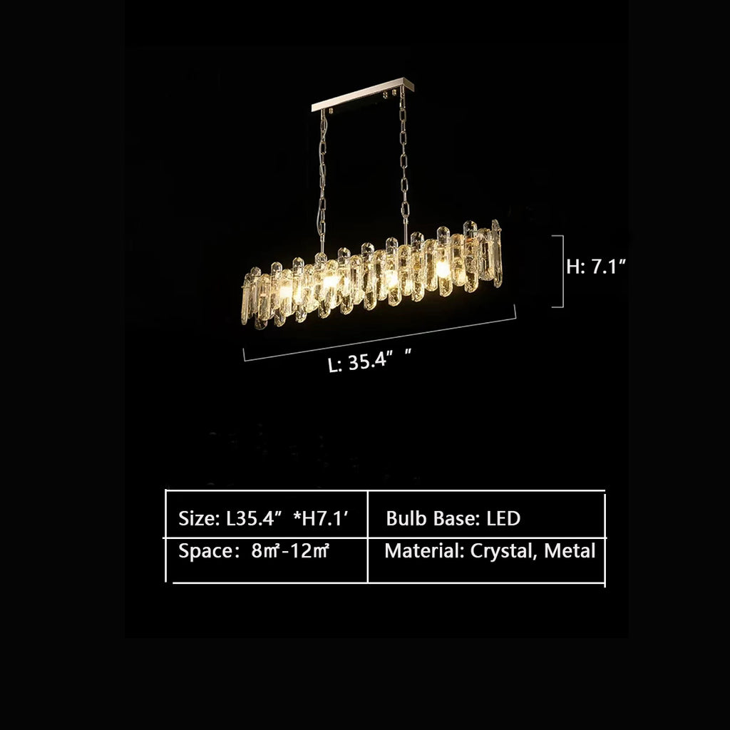 Rectangle L 35.43" * H 7.09" light luxury, ring, hollow, loop, golden, crystal, ceiling, long dining table, suit