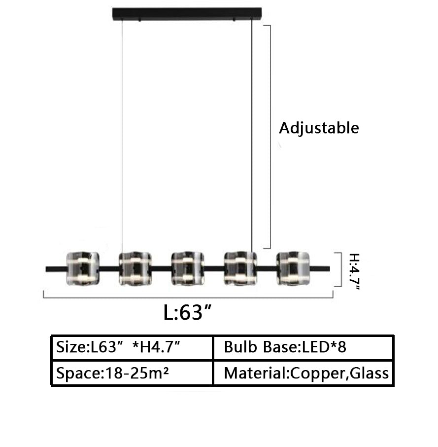 L63" long black light luxury copper chandelier glass pendant for kitchen island,dining table /coffee table /bar /reasturant