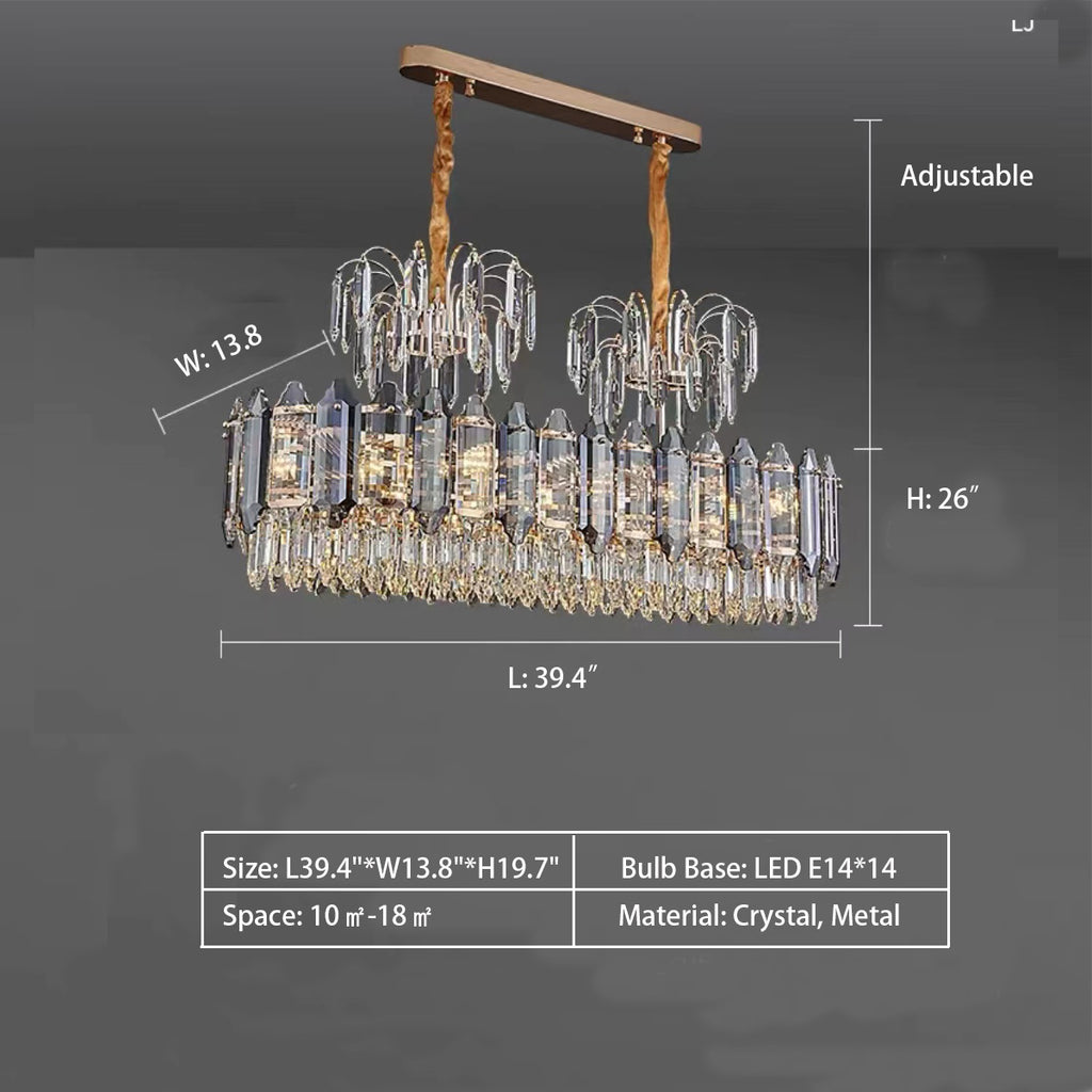 Rectangle: L39.4"*W13.8"*H19.7"  Light Luxury Smoky Gray Tiered Crystal Chandelier Suit for Living/ Dining Room/ Bedroom  Metal
