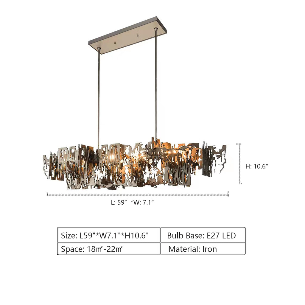 L59"*W7.1"*H10.6"   extra large, oversized, art, irregular, iron, post modern, pendant, chandelier, for large space, long dining table, big living room, bar, kitchen island