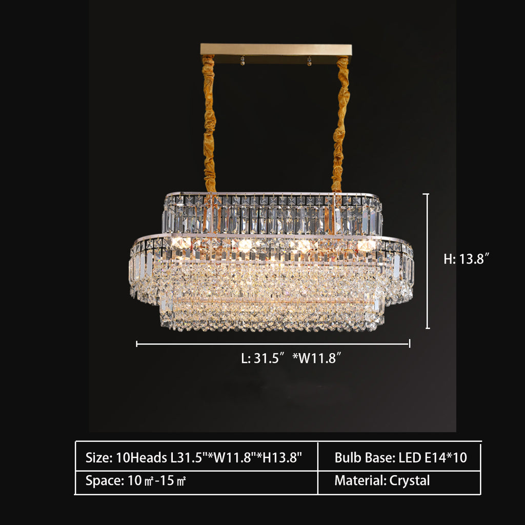 Oval 10Heads: L31.5"*W11.8"*H13.8"  crystal, round, tiered, oval, facet, diamond, pendant, chandelier, living room, dining room, bedroom, 