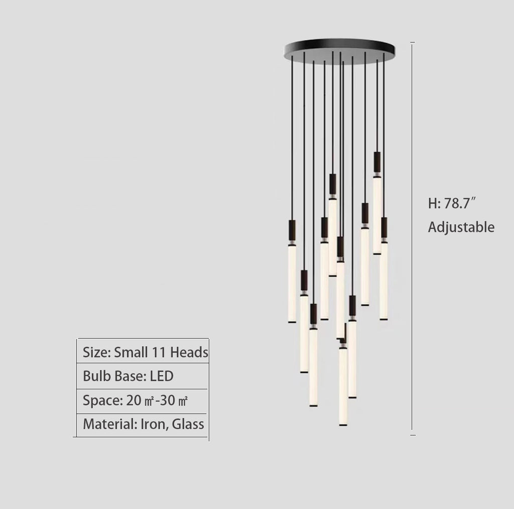 Small: 11 Heads   modern, black, iron, straight, long cone, pendant, dining table, bedroom, loft, staircase, scandinavian, nordic, minimalist