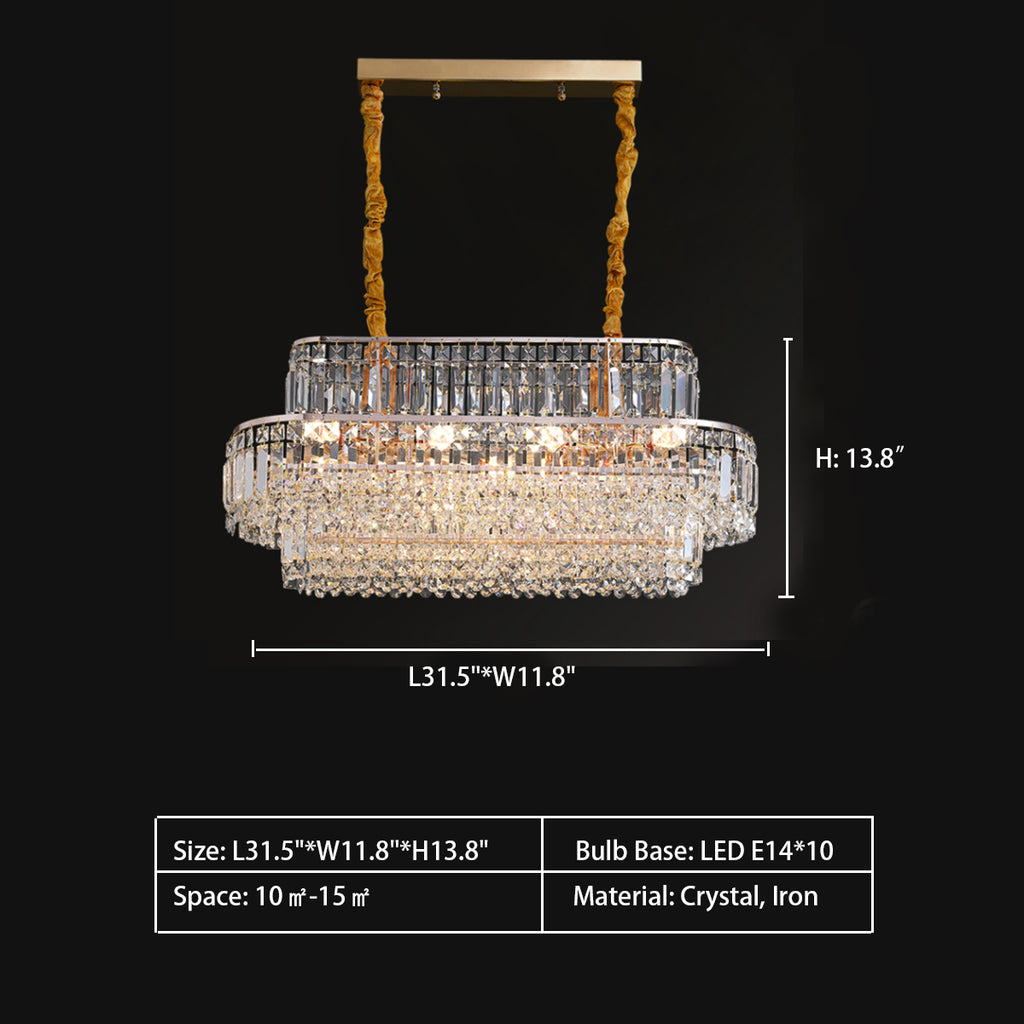 Rectangle: L31.5"*W11.8"*H13.8" Oversized Multi-Tier Crystal Chandelier Suit for Living/ Dining Room/ Bedroom