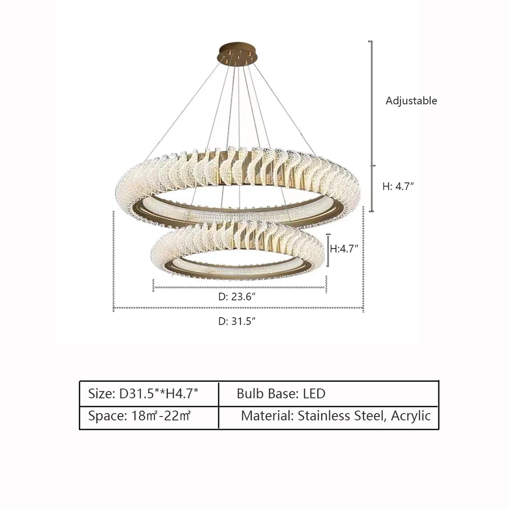 2Rings: D31.5"*H4.7"  tiered, ring, round, extra large, oversized, stainless steel, pendant, classic, for large space, big living room, large dining table, high-ceiling space