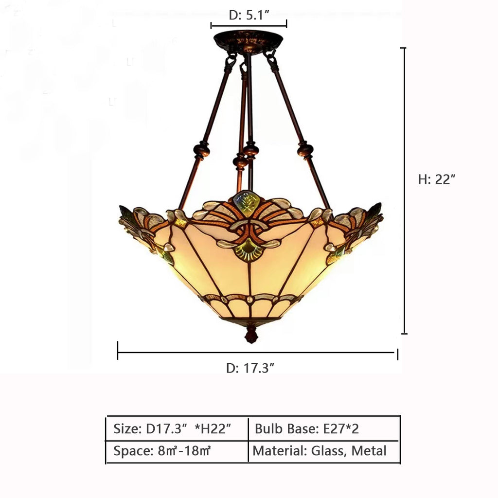 D17.3"*H22"  wine red, bright green, jade white, tiffany lamp shade, colorful, upside down umbrella, glass, pendant, entryway, foyer, bar, kitchen island