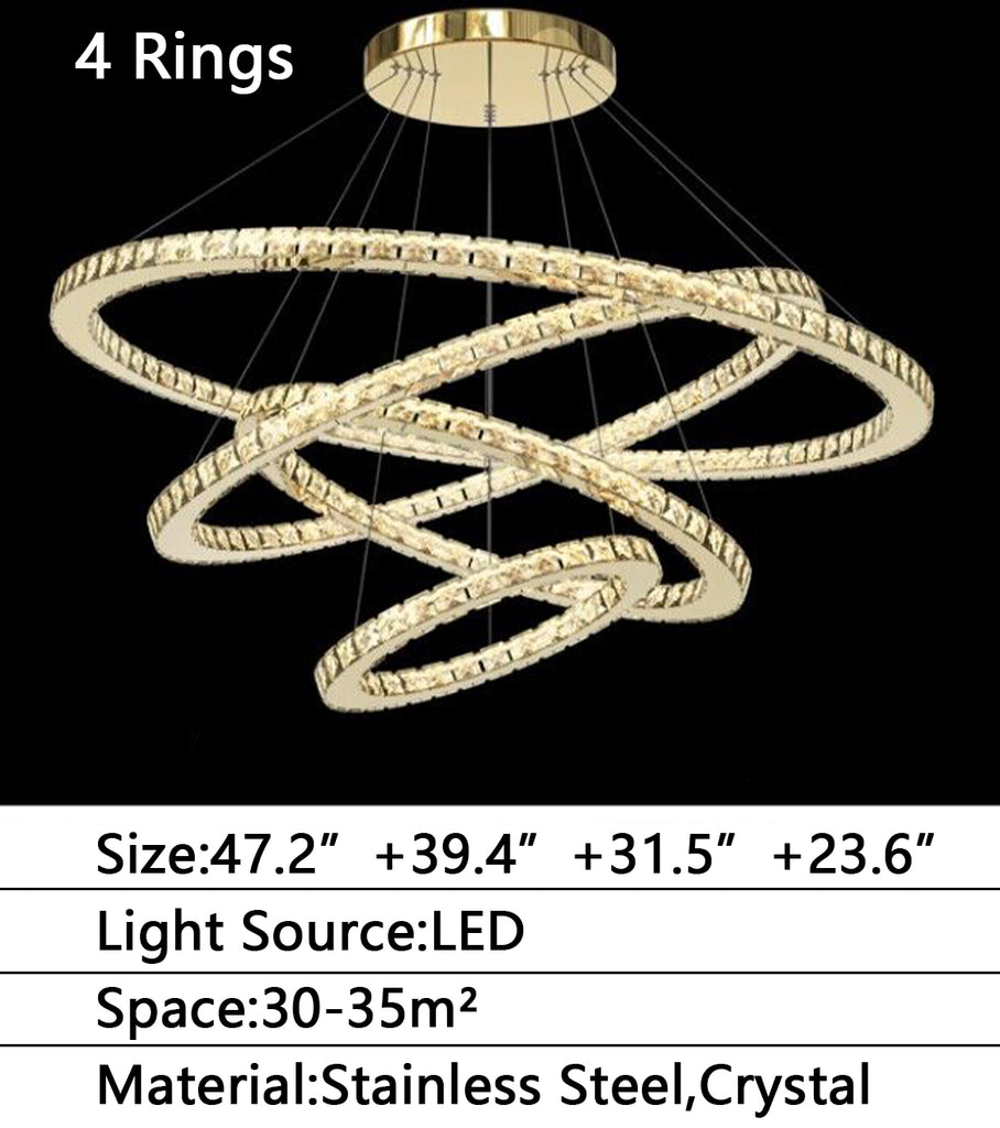 d47.2" Modern oversized/extra large round/ring/circular crystal chandelier/light fixture gold luxury chandelier for living room/hallway/foyer/staircase/entryway/hotel lobby/restaurant/coffee shop/cafe/coffee table