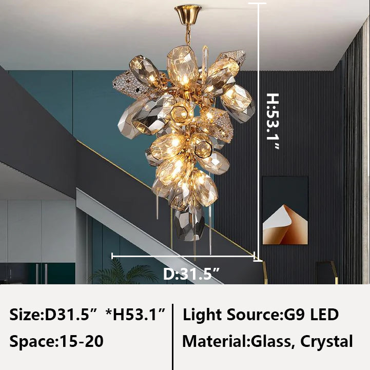 D31.5"*H53.1" Multi-layers Modern Artistic Wine Glass Shape Chandelier Italian Light Luxury Light Fixture for Ding/ Living Room/ Duplex/ Villa/ Restaurant