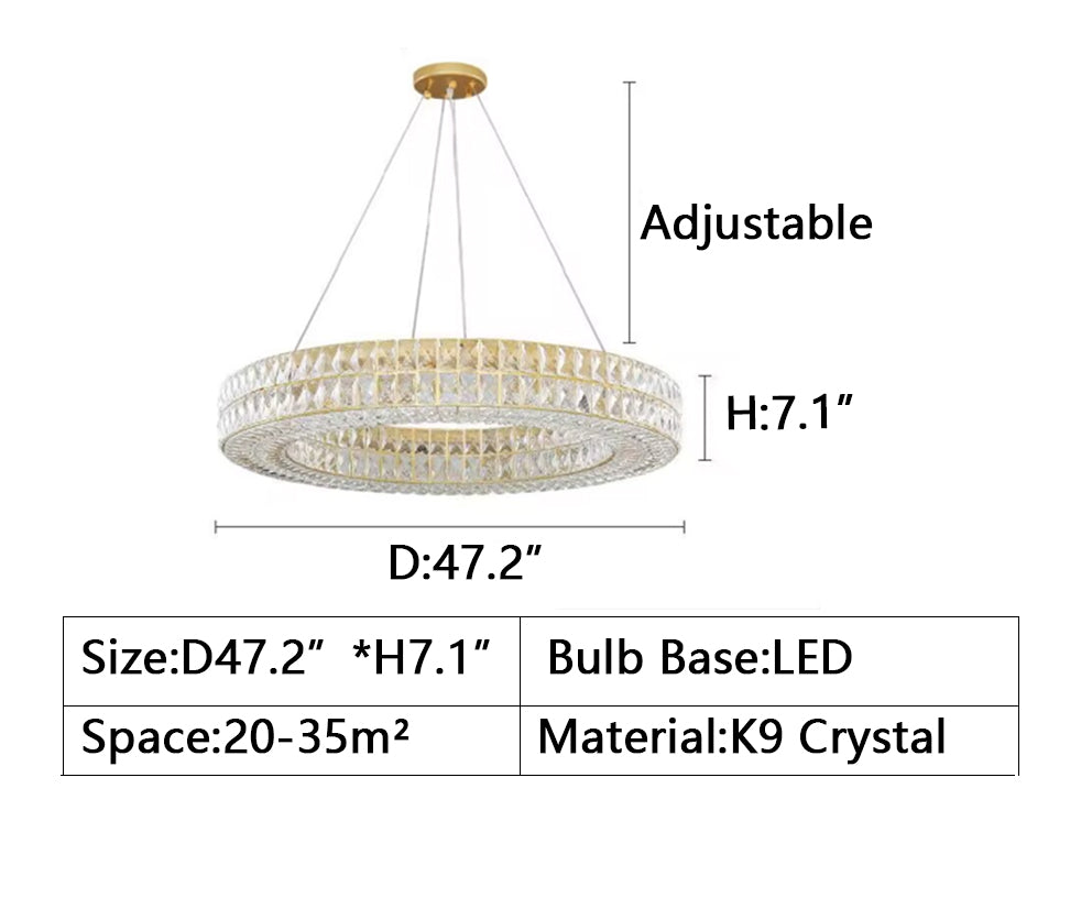 D 47.2"*H 7.1" semi-flush mount, living room, dining room, loop, ring, k9 crystal, LED