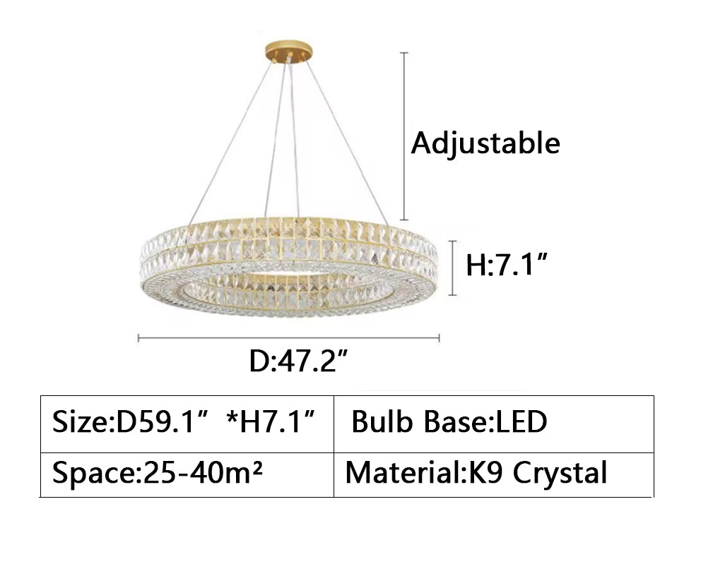 D 59.1"*H 7.1" semi-flush mount, living room, dining room, loop, ring, k9 crystal, LED