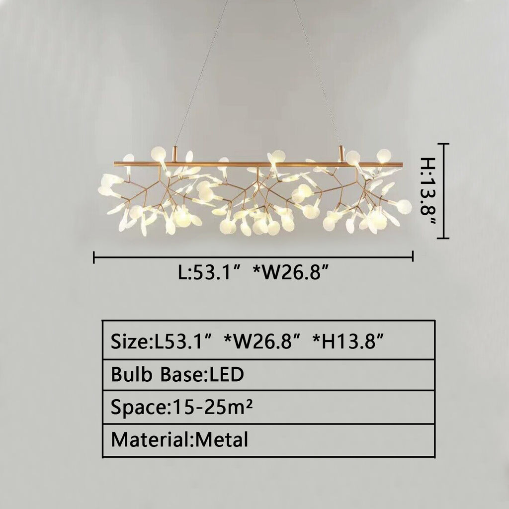 L53.1" LINEAR CRYSTAL CHANDELIER FOR KITCHEN ISLAND/COFFEE BAR/TABLE EXTRA LARGE/LONG OVERSIZED pENDANT LIGHTS Scandinavian post-modern firefly ring crystal chandelier leaf acrylic round chandelier ins super hot full copper living room, dining room, bedroom lights KITCHEN ISLAND COFFEE TABLE/BAR