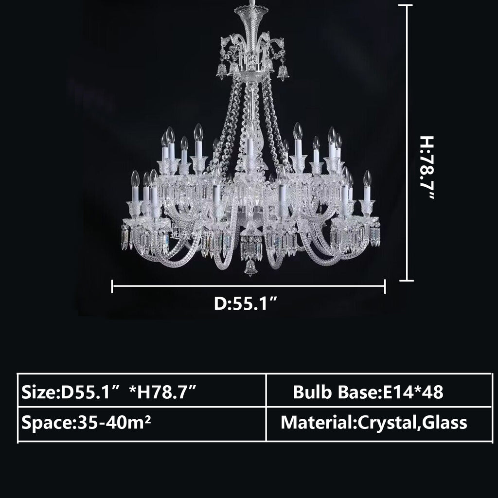 D55.1"*H78.7" 48LIGHTS European-style Luxury Candle Crystal Oversized Chandelier Baccarat crystal chandelier for 2-story/duplex buildings/coffee table/coffee shop /bar/restaurant