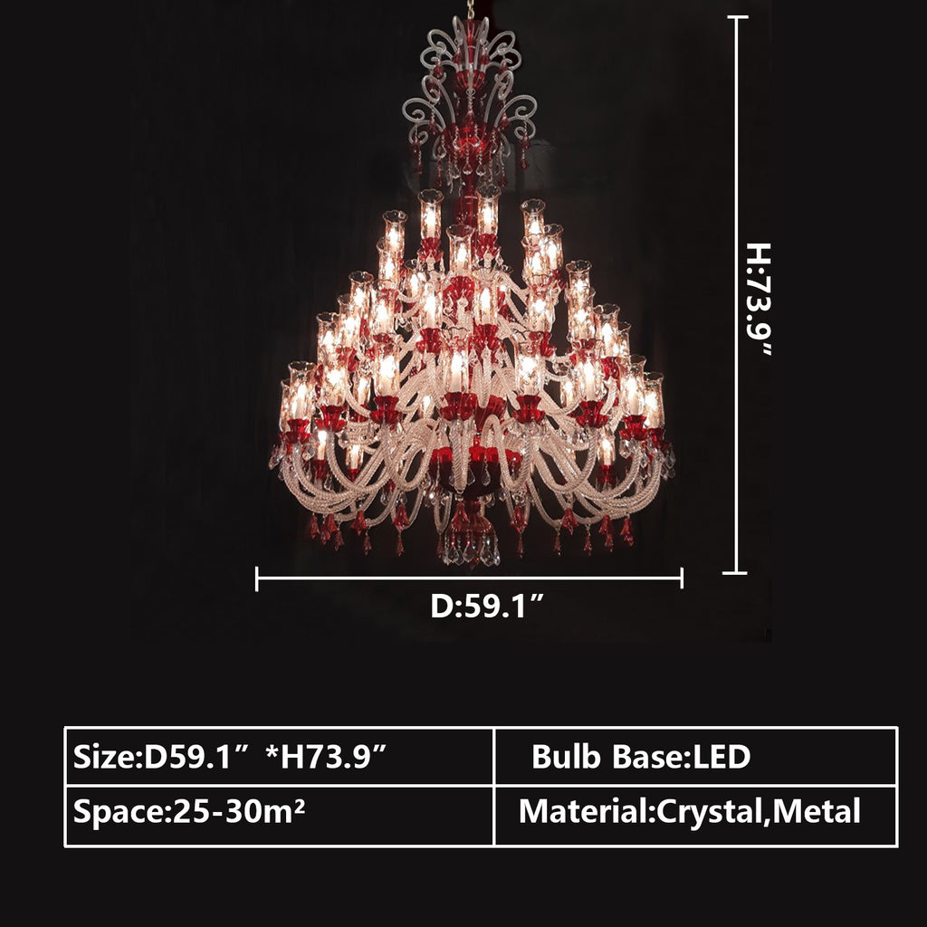 D59.1"*H73.9" classic/traditional red glass crystal chandelier oversized/extra large/huge flower art light fixture for 2-story/duplex buildings foyer/staircase/hallway/entryway/lobby