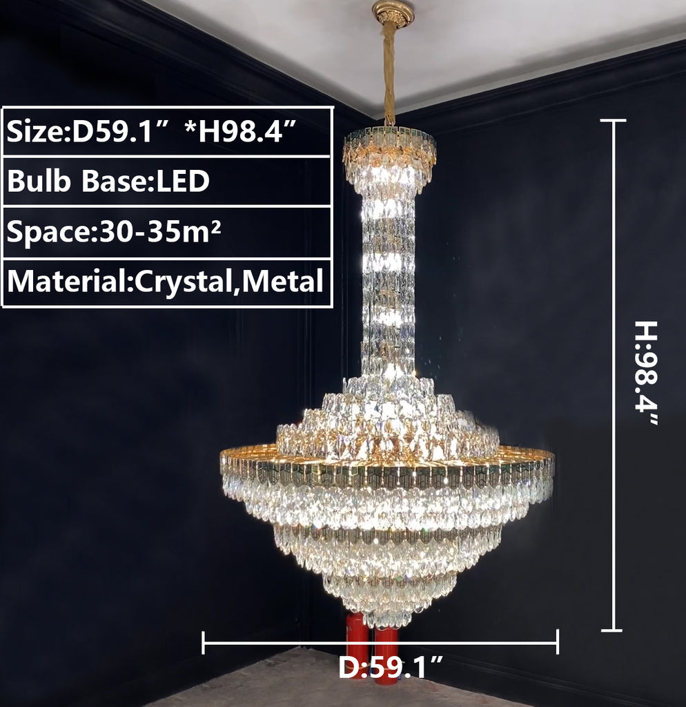 D59.1"*H98.4"  Extra Large Multi-Tier Empire Crystal Chandelier for Big Hallway/Foyer/2-Story Living Room
