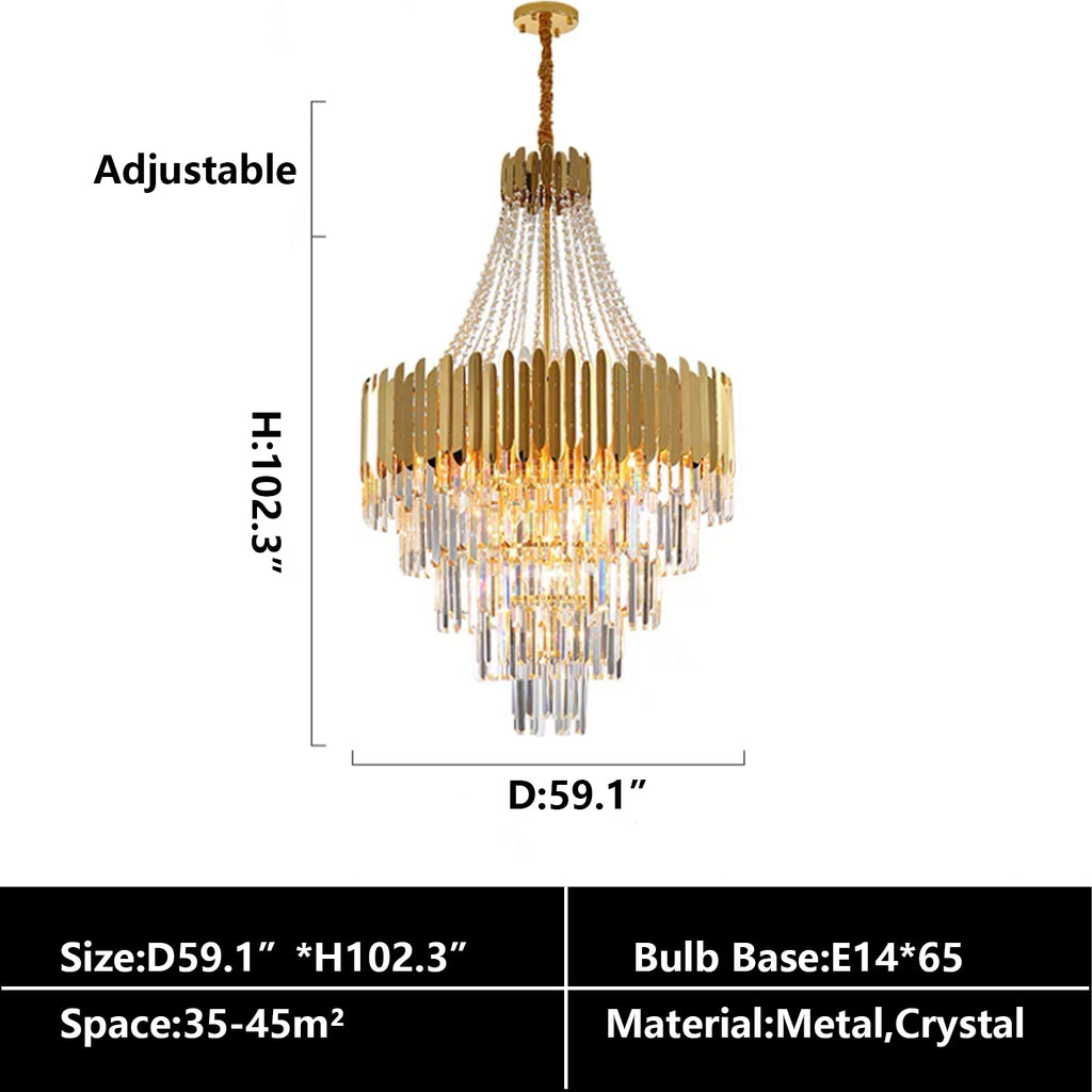 D59.1"*H102.3" Modern luxury gold multi-layers modern oversized decorative crystal chandelier for living room/foyer/staircase