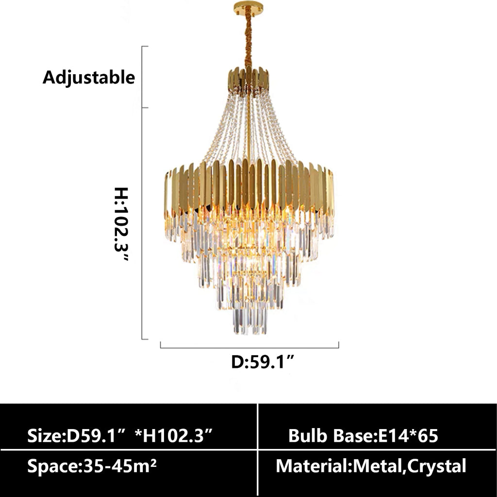 D59.1"*H102.3" Modern luxury gold multi-layers modern oversized decorative crystal chandelier for living room/foyer/staircase
