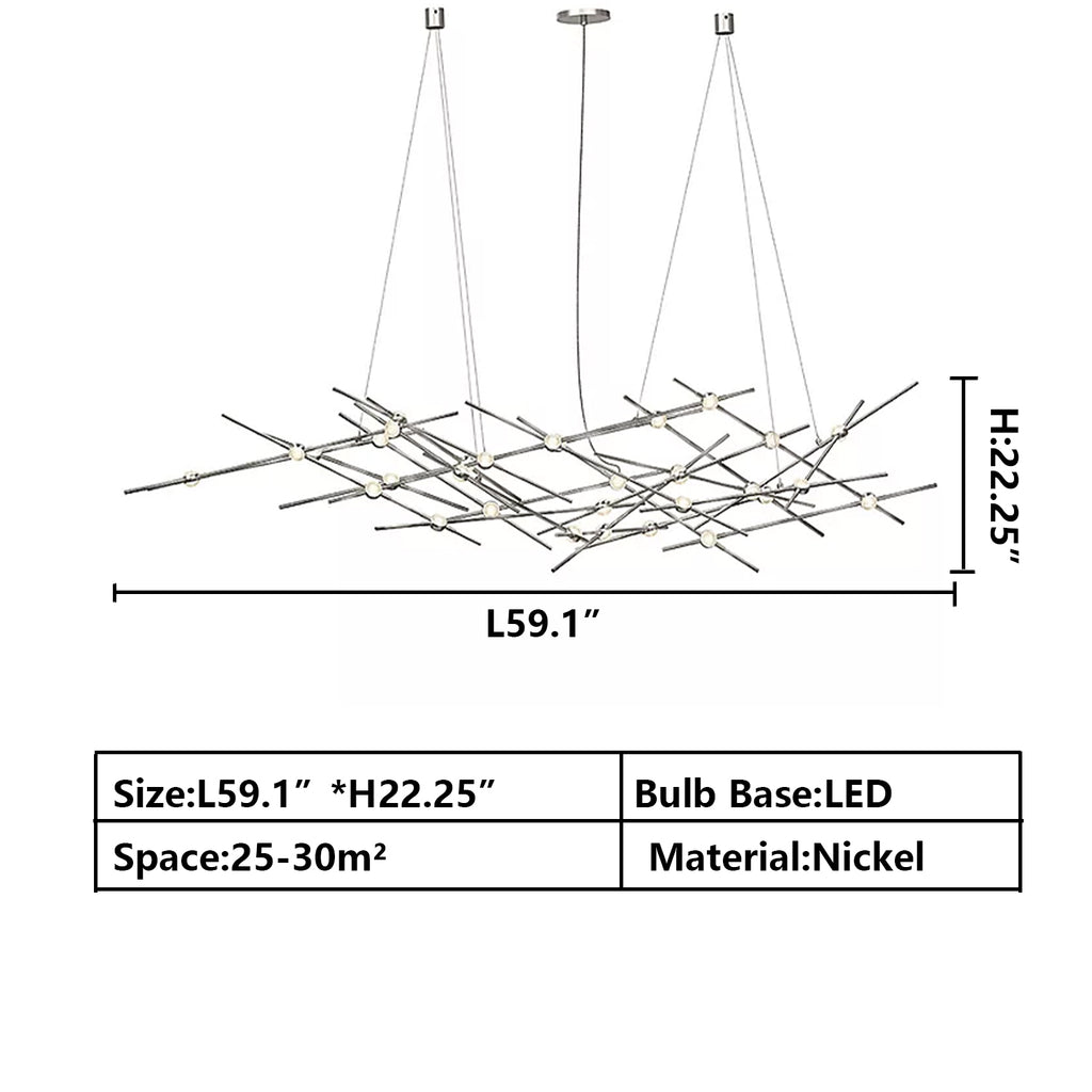 L59.1" Constellation 93" Wide Integrated LED Chandelier with Acrylic Shades,Constellation Satin Nickel LED Pendant
