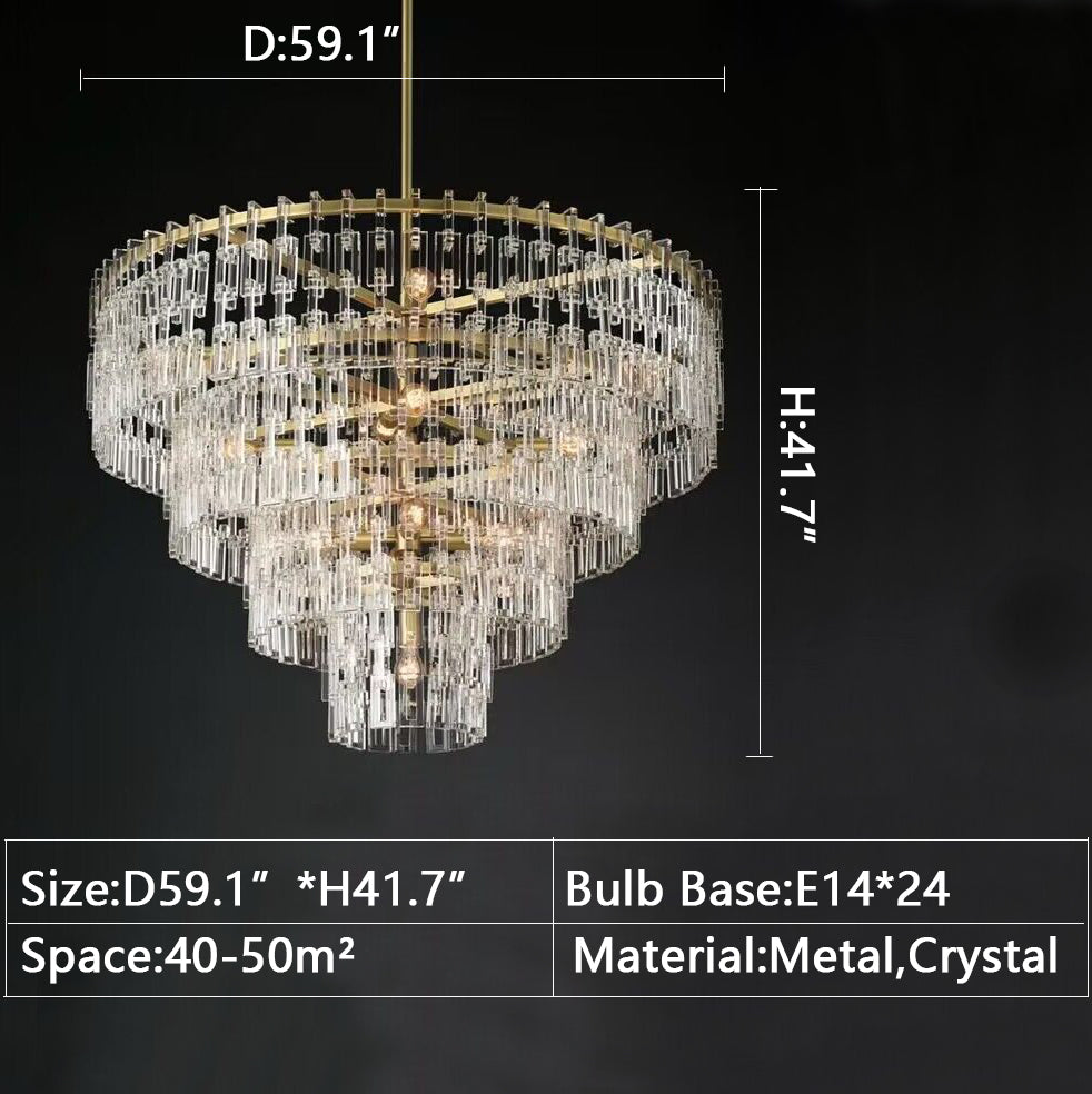 D59.1"*H41.7" ineffable lighting same model :Marcia Modern Crystal Multi-Tier Round Living Room Chandelier。Extra large multi-tiered American crystal light for dining room/living room /foyer /entryway /hallyway.villa/duplex buildings/loft/coffee shop/cafe/restaurant hotel ... ceiling light fixture