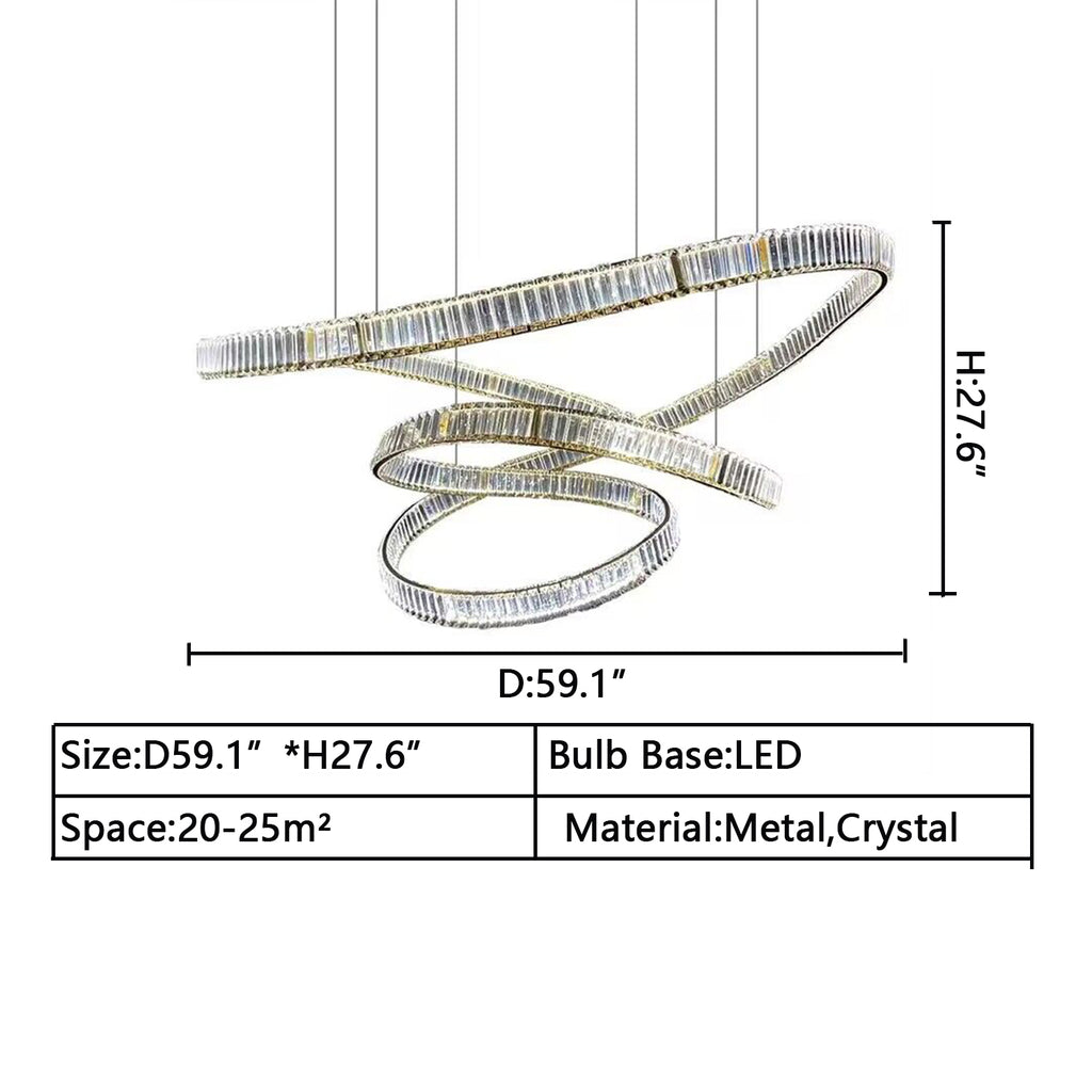 D59.1"*H27.6" art European custom circle/round/ring spiral crystal chandelier extra large /oversized for big house/villa/loft/apartment hallway/foyer/staircase/living room/dining table