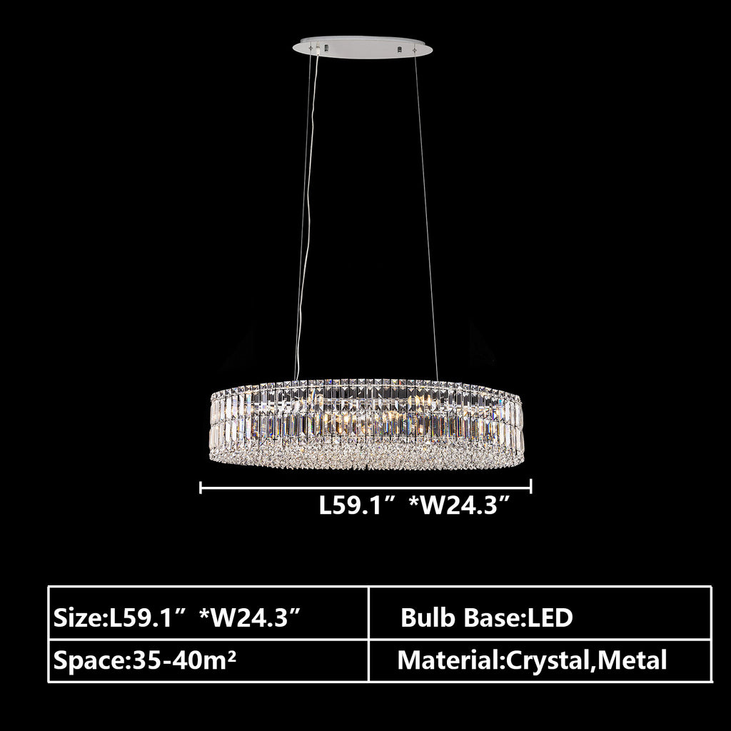 l59.1" extra large/huge/oversized crystal chandelier rectangle crystal light silver/chrome crystal light fixture pendant light for kitchen island/dining table/dining room/restaurant/bar/coffee table