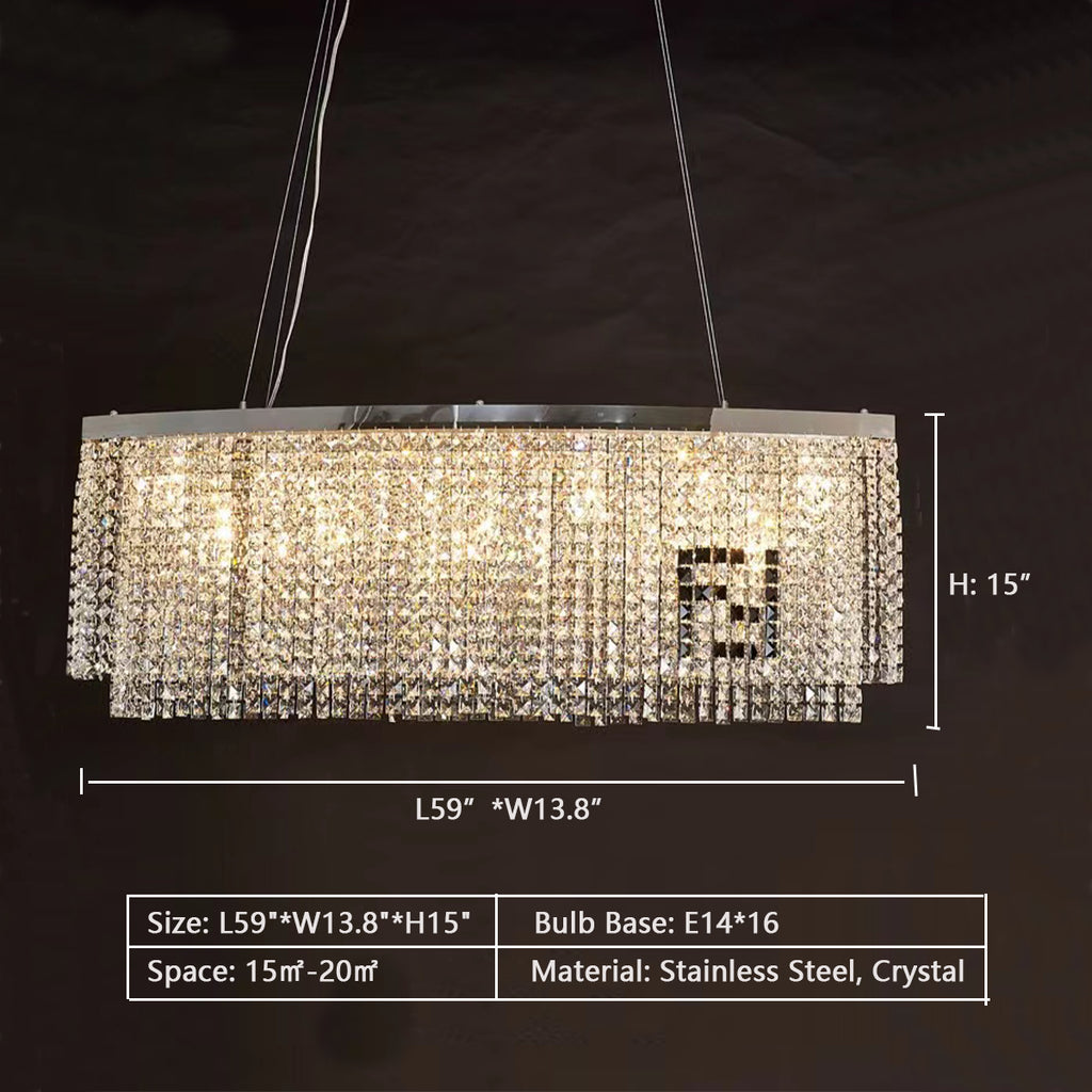 L59"*W13.8"*H15"  rectangle, tiered, oversized, extra large, for large space, for long dining table,  chandelier, crystal
