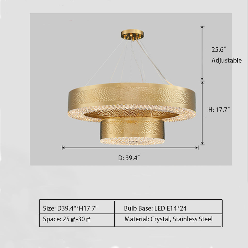 2 Layers: D39.4"*H17.7"  Chandeliers Luxury Modern Lighting For Living Room Design 2-layers Gold Crystal Chandelier Home Decor Led Light Fixtures  Luxury Round Tiered Hollow Pendant Chandelier in Titanium Gold Finish for Living Room