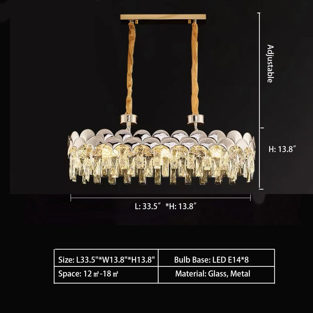 Oval: L33.5"*W13.8"*H13.8"  Modern Floral Lace Crystal Pendant Chandelier Suit for Living Room & Bedroom Three types in this suit: single round layer--for bedroom or living room; double-tieres--for large living room; and one single oval design-- for dining table or kitchen island.