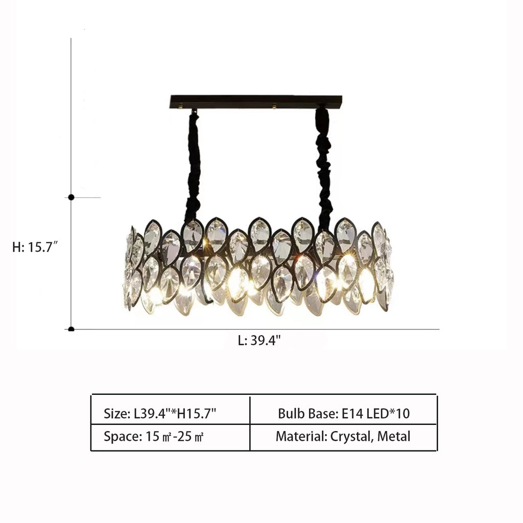Rectangle: L39.4"*H15.7"   LODFJDS Decor Hanging lamp, LED Chandeliers, Branch-Shaped Led Restaurant Bedroom Living Room Study Staircase European-Style Simple European Gold Round Crystal Chandelier (Color : Blackd80cm)  LUCINDA LUXURY ROUND CRYSTAL CHANDELIER. CODE: CHN#447LUC0023