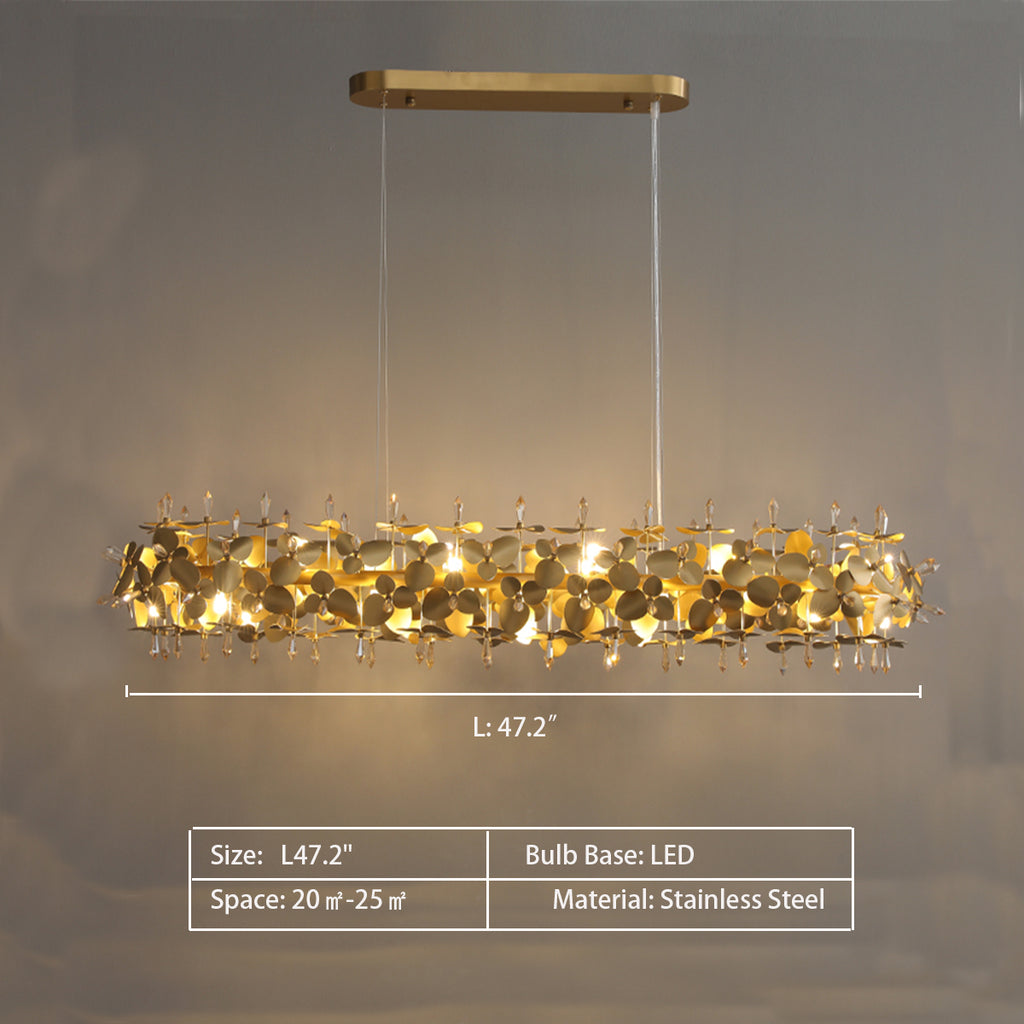 Oval: L47.2" Flower Stainless Steel Halo Chandelier  Mcqueen Round Suspension  Luxxu, Portugal  Luxurious Hollow Golden Dots Flower Cluster Pendant Chandelier for Living/Dining Room