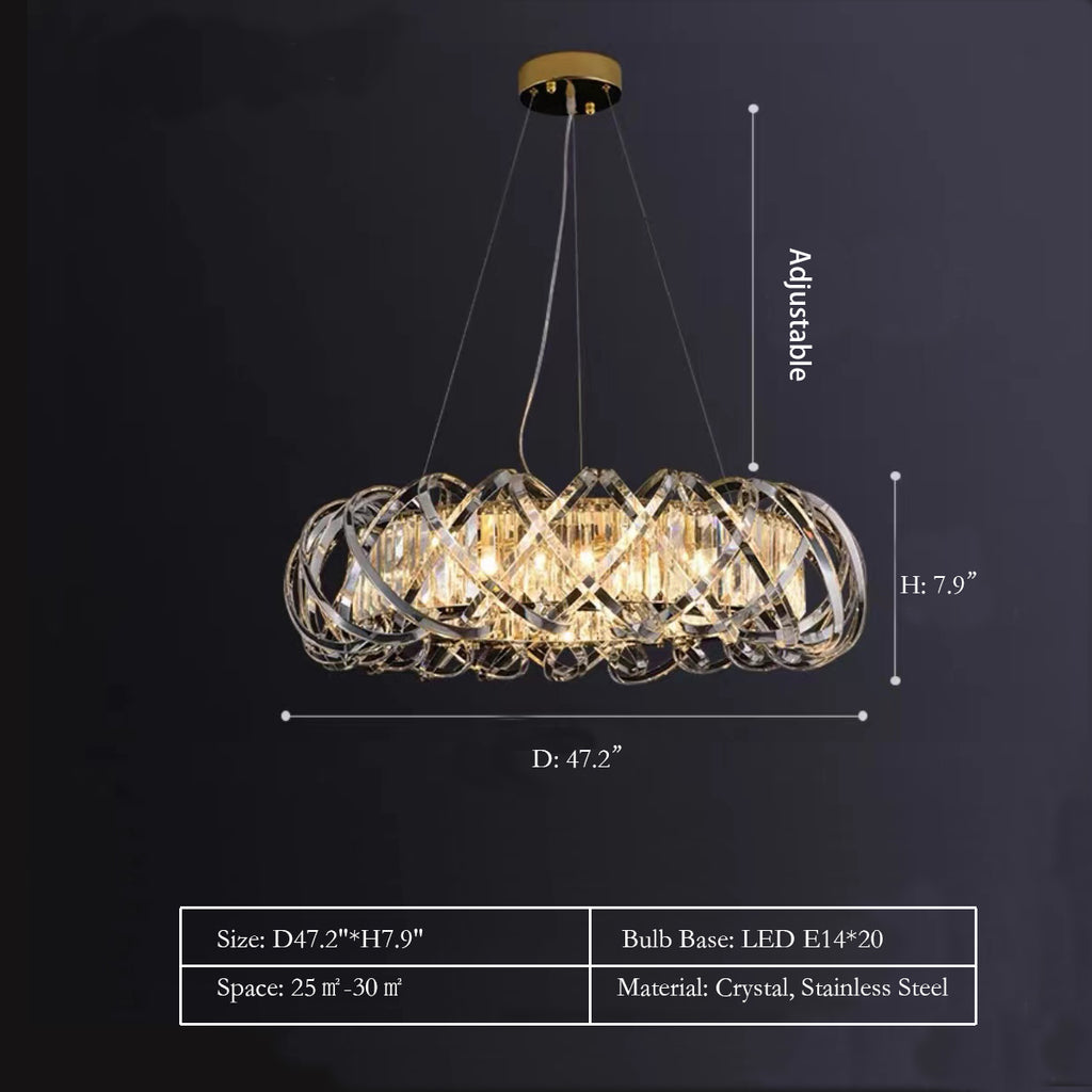 Round: D47.2"*H7.9"  2023 New Art Crossed Shell Transparent Crystal Chandelier Suit for Dining/Living Room