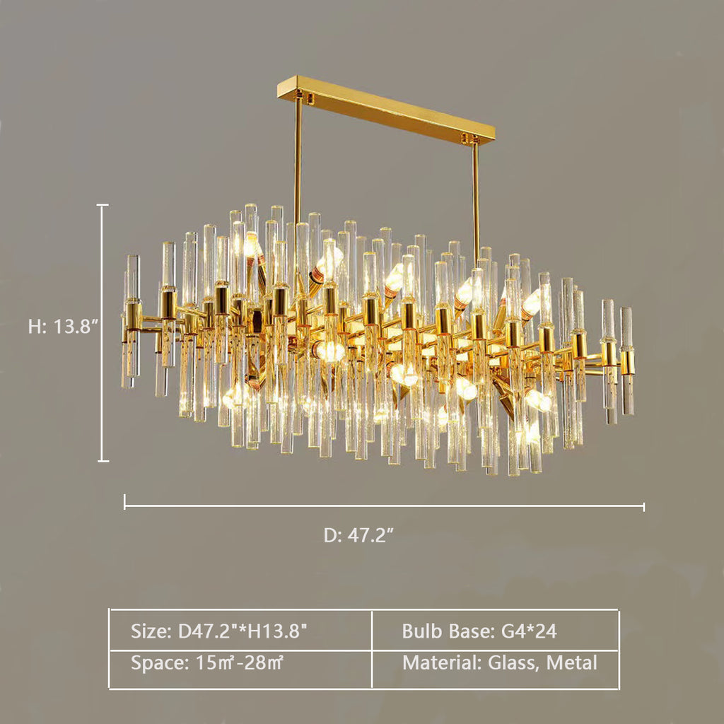 Oval: D47.2"*H13.8"  modern, glass, rod, drum, tiered, chandelier, suit, round, oval, living room, dining room, bedroom, dining table