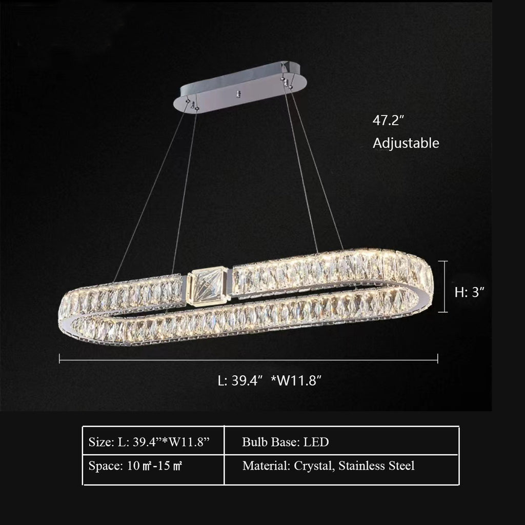 Oval: L39.4"*W11.8"  crystal, stainless steel, orbit, round, ring, tiered, oval, pendant, minimalist, light luxury, living room, dining room, bedroom, home office, kitchen island, bar