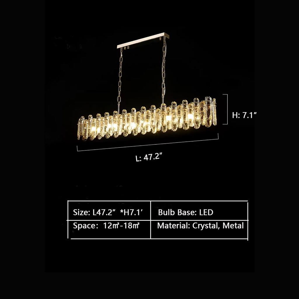 Rectangle L 47.24" * H 7.09"  light luxury, ring, hollow, loop, golden, crystal, ceiling, long dining table, suit