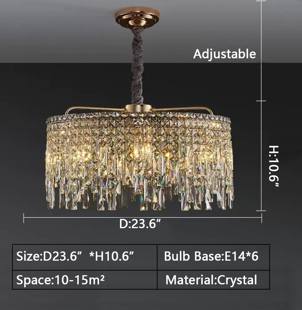 1Layer: Round D23.6"*H10.6"  light luxury, irregular, crystal, pendant, chandelier,  bedroom