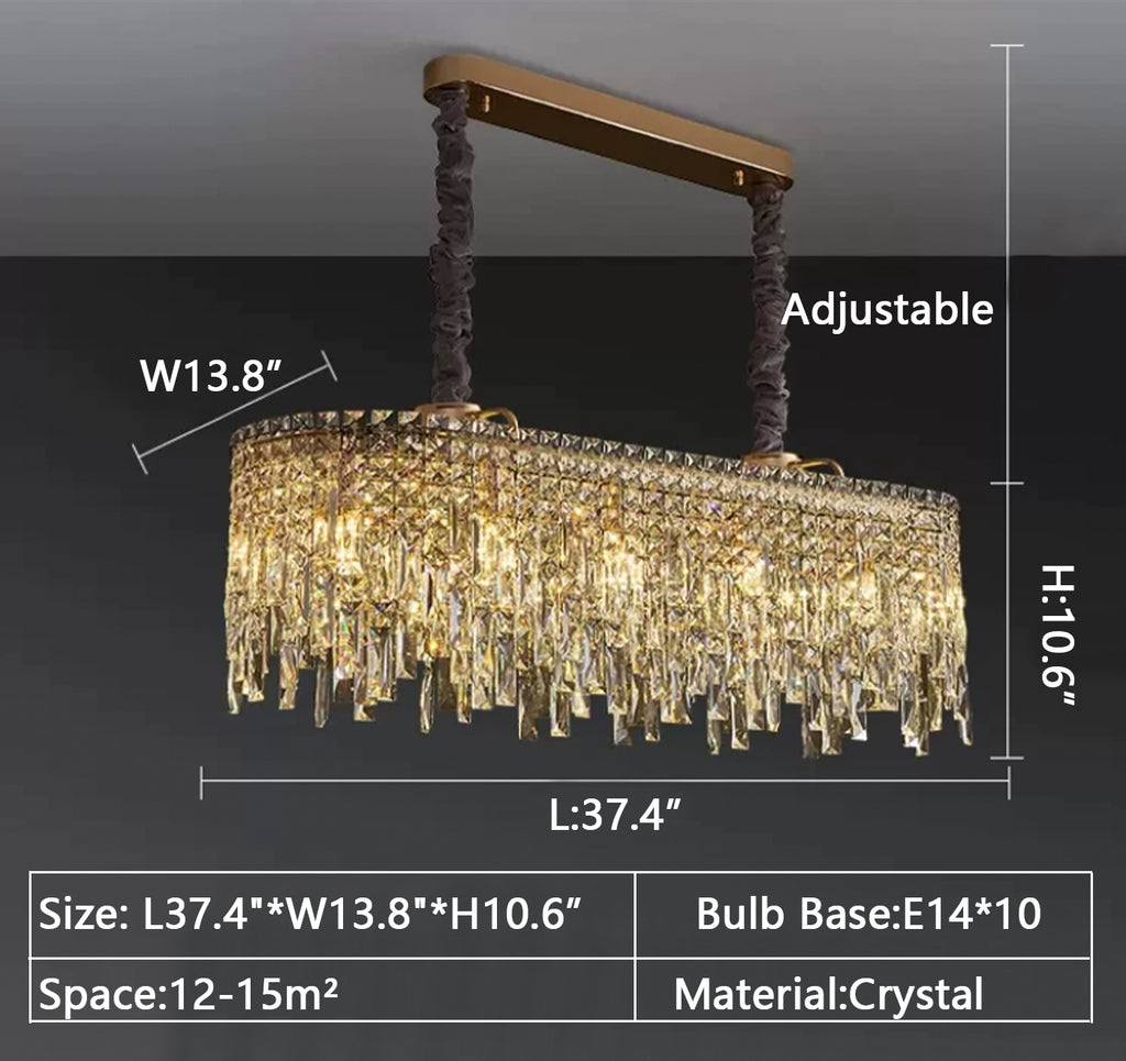 Oval: L37.4"*W13.8"*H10.6" light luxury, irregular, crystal, pendant, chandelier, kitchen island, retangle, ding table